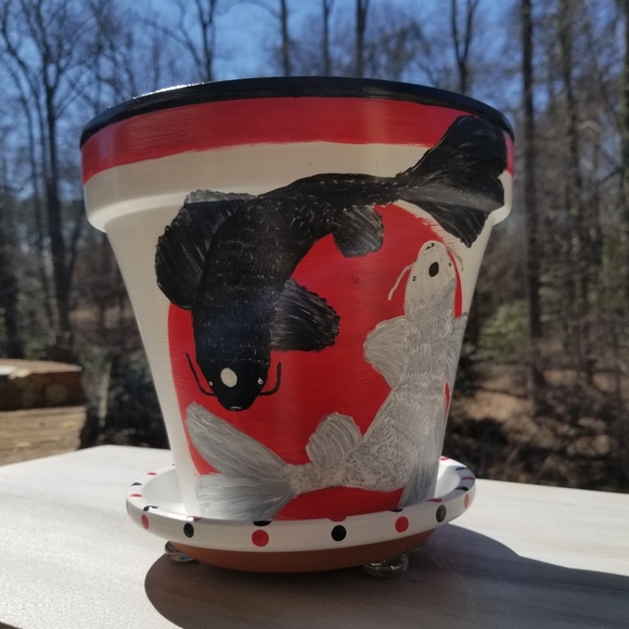 Ying Yang Koi Handpainted Planter